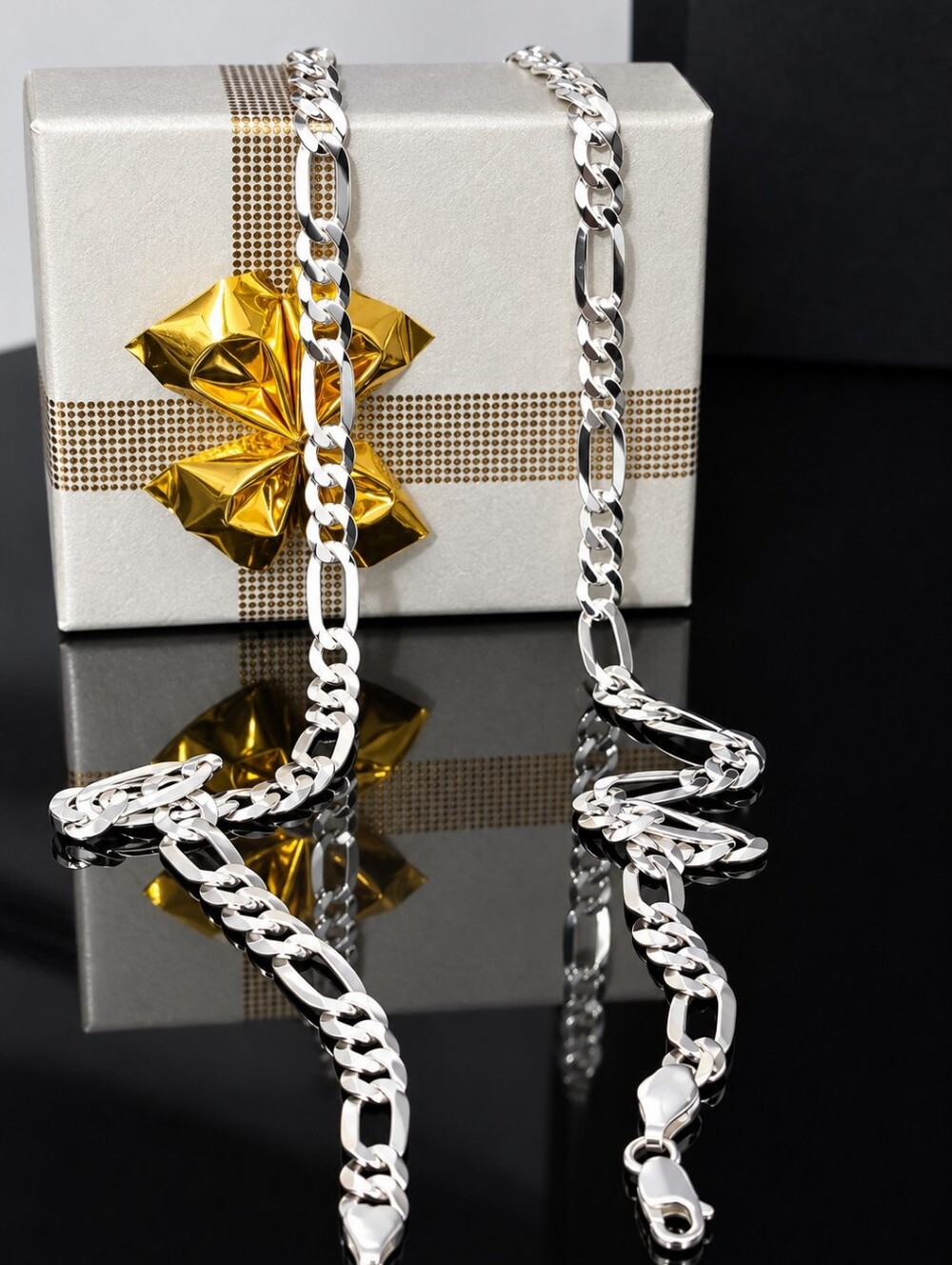 Sterling Silver Figaro Chain Necklace 925 Italy-26"- 5mm